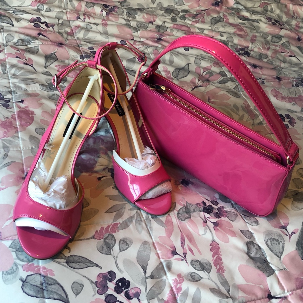 Nine West Ankle Wrap Pink Heel W/ Matching Purse